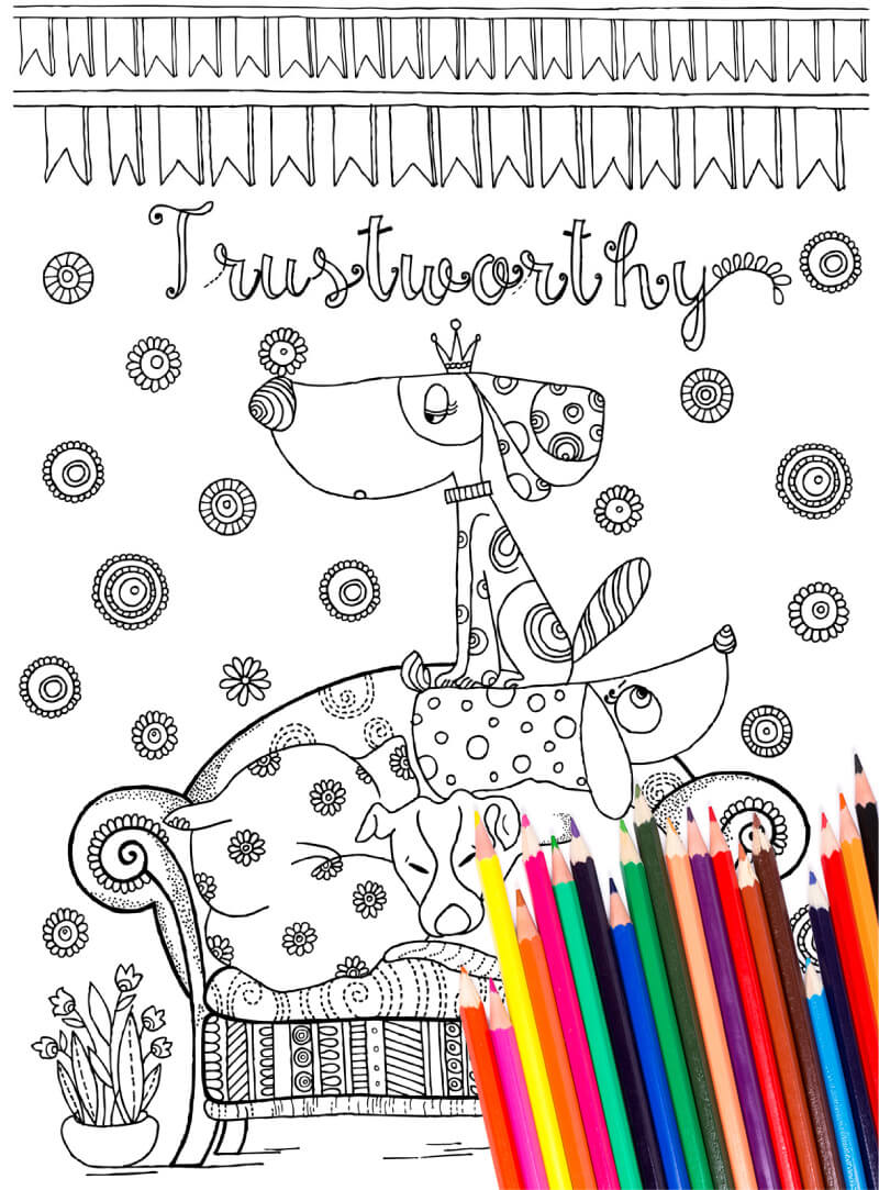 Illustrated strengths coloring pages pdf