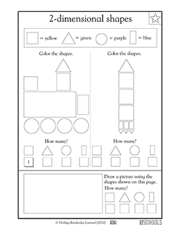 Coloring shapes st grade kindergarten math worksheet