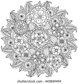 Contoured mandala shape flowers adult coloring stock vector royalty free