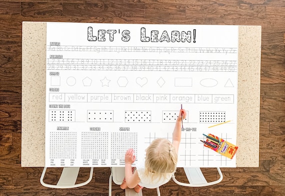 Abc letter shapes colors learning counting table top coloring page extra large poster large coloring page kids activity coloring banner