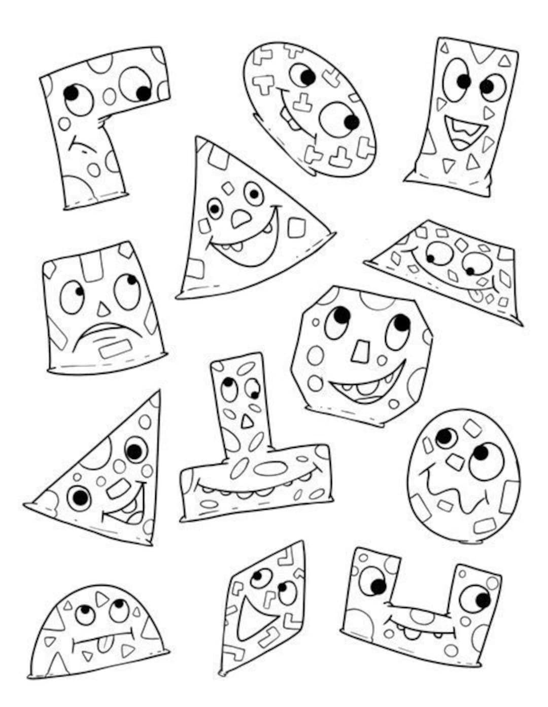 Funny shape faces colouring pages maths png digital colouring maths worksheet maths poster shape coloring png shapes worksheet preschool