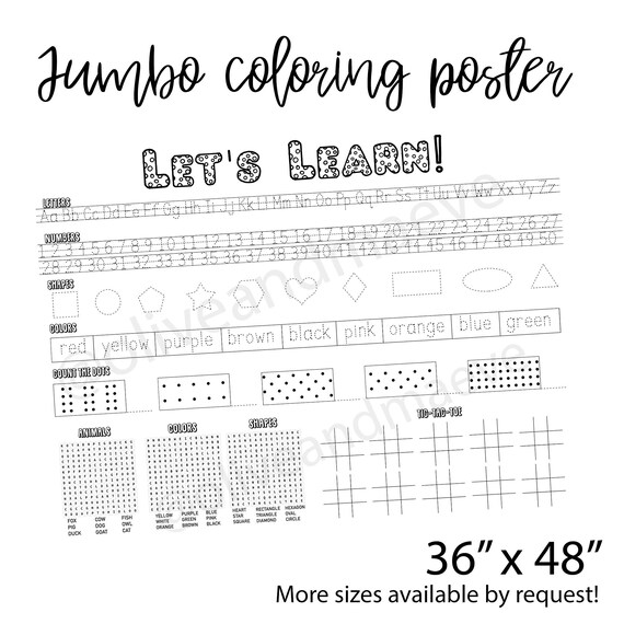 Abc letter shapes colors learning counting table top coloring page extra large poster large coloring page kids activity coloring banner