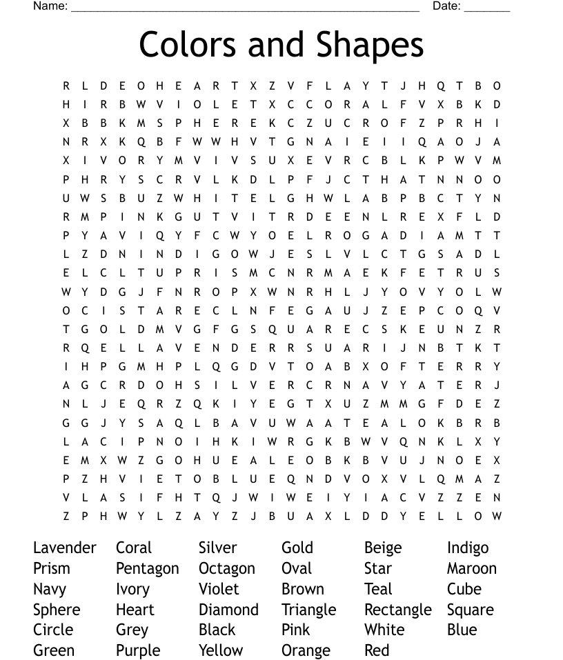 Colors and shapes word search