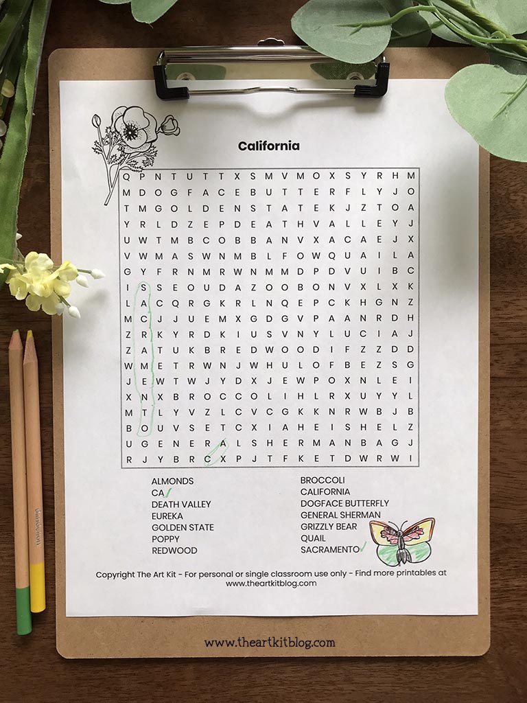 California word search coloring page free printable download â the art kit