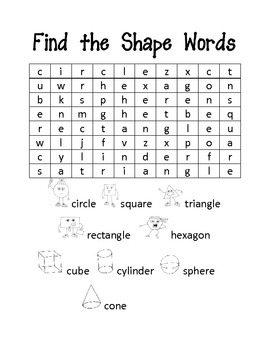 Word search for shapes and colors freebie by ladybug in kindergarten