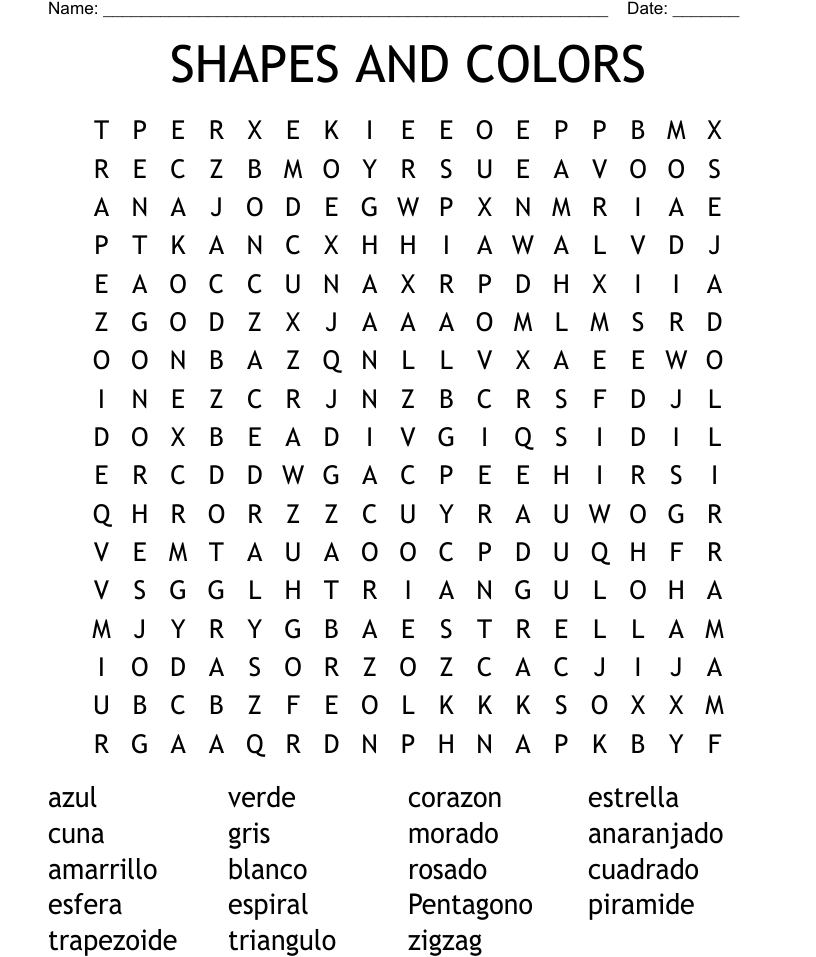 Shapes and colors word search