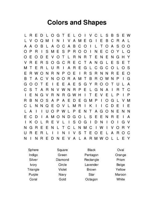 Colors and shapes word search
