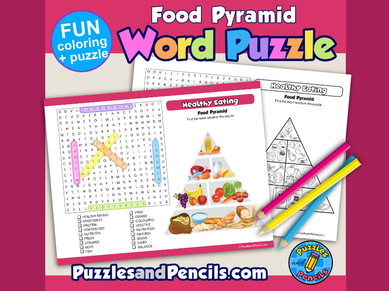 Food pyramid word search puzzle and colouring healthy eating wordsearch teaching resources