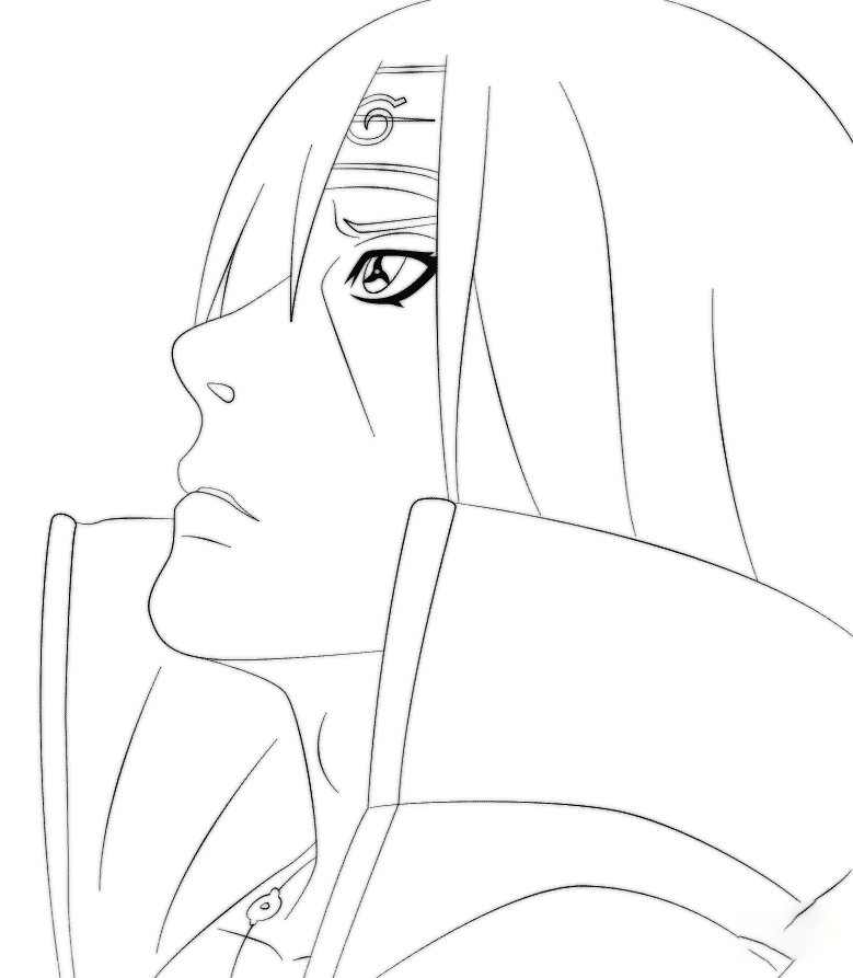 Itachi sadness with mangekyou sharingan in his eyes coloring page