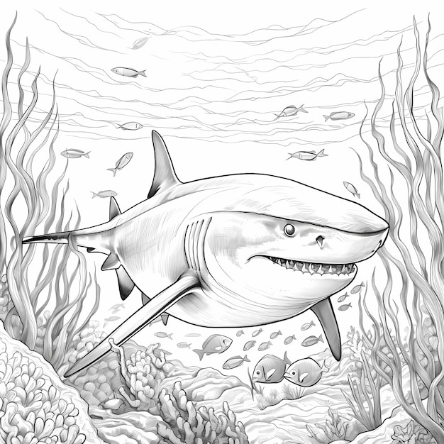 Premium ai image shark coloring page dive into the deep blue