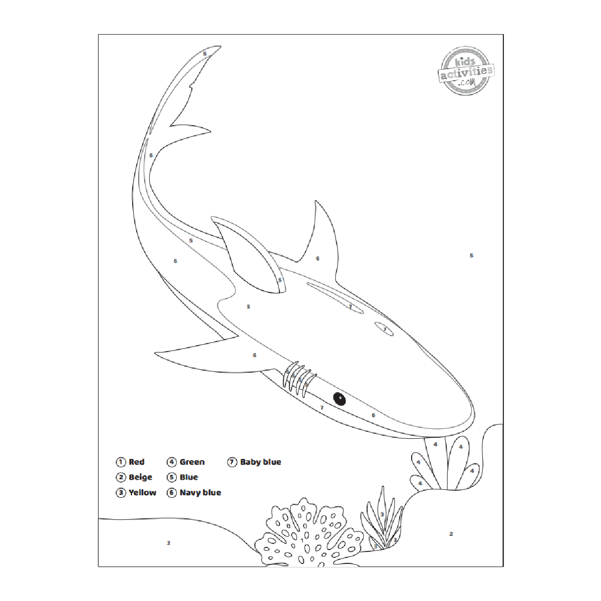 Free printable shark color by number worksheets kids activities blog