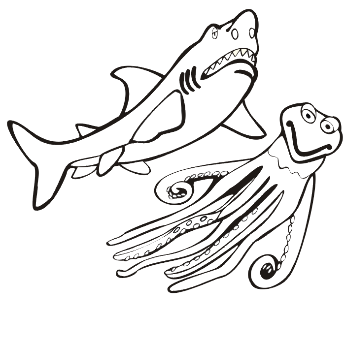 Shark coloring page shark octopus