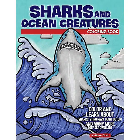 Sharks and ocean creatures kids coloring book