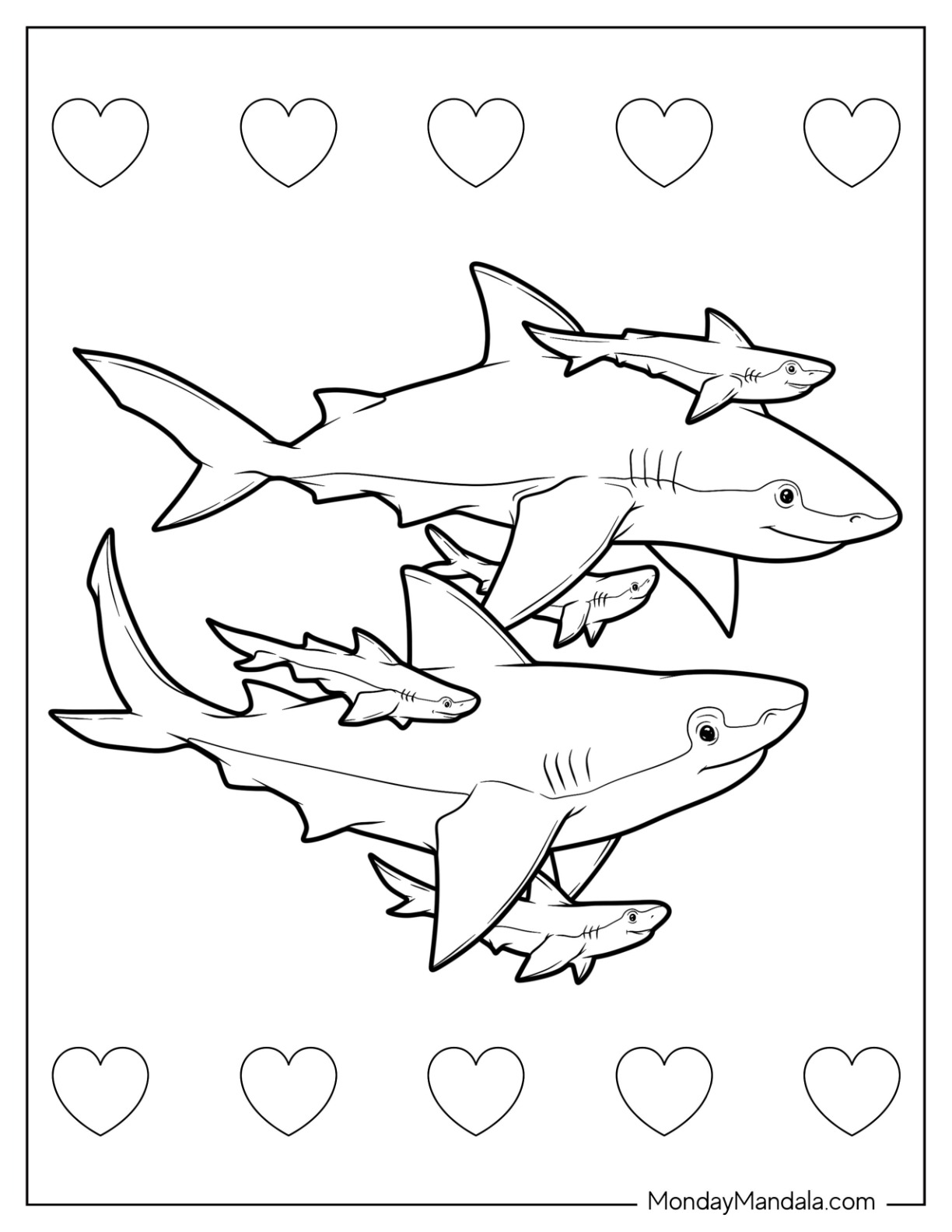 Shark coloring pages free pdf printables