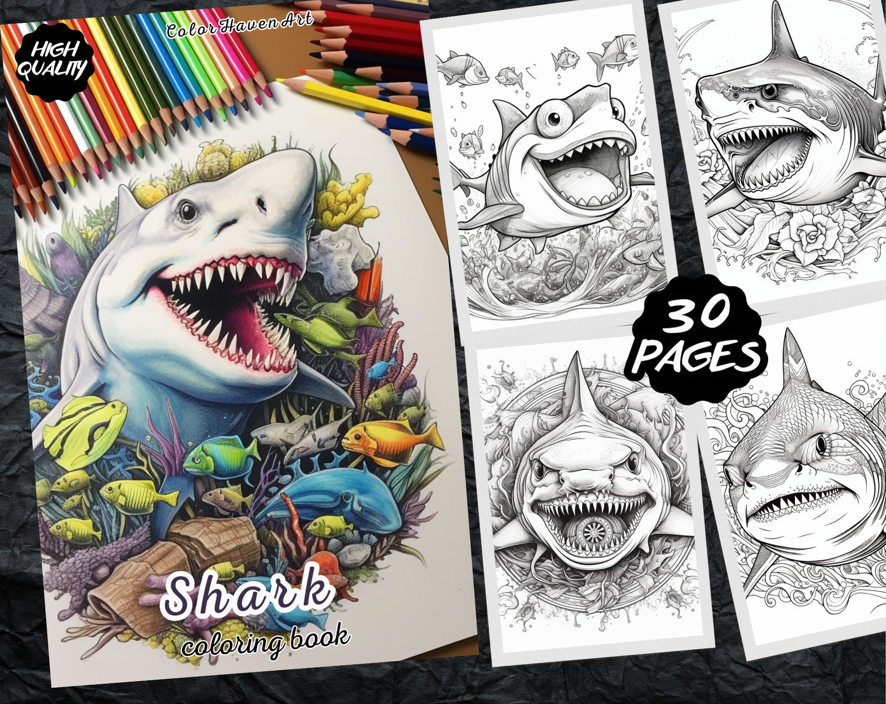 Shark coloring page animals for adults horror coloring page printable coloring pages instant download