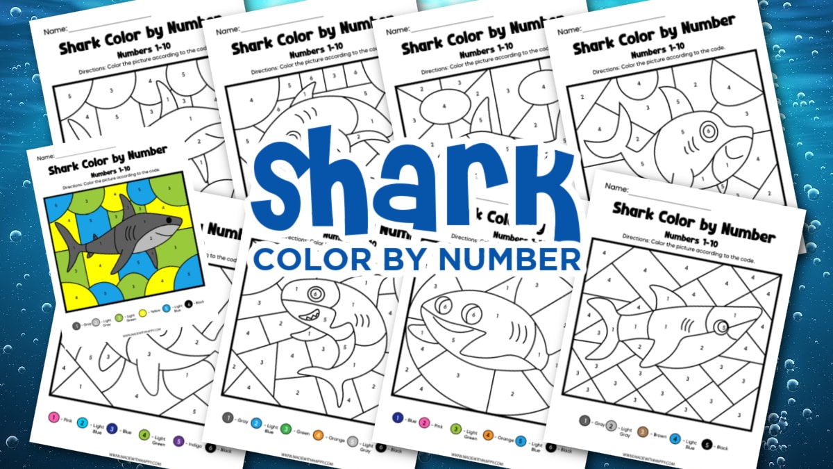 Free shark color by number printables