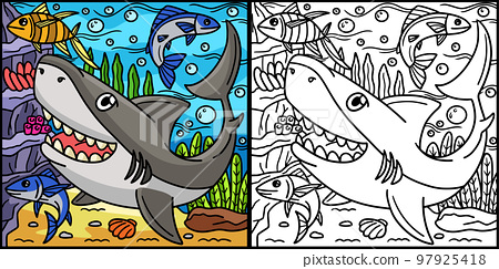 Great white shark coloring page illustration