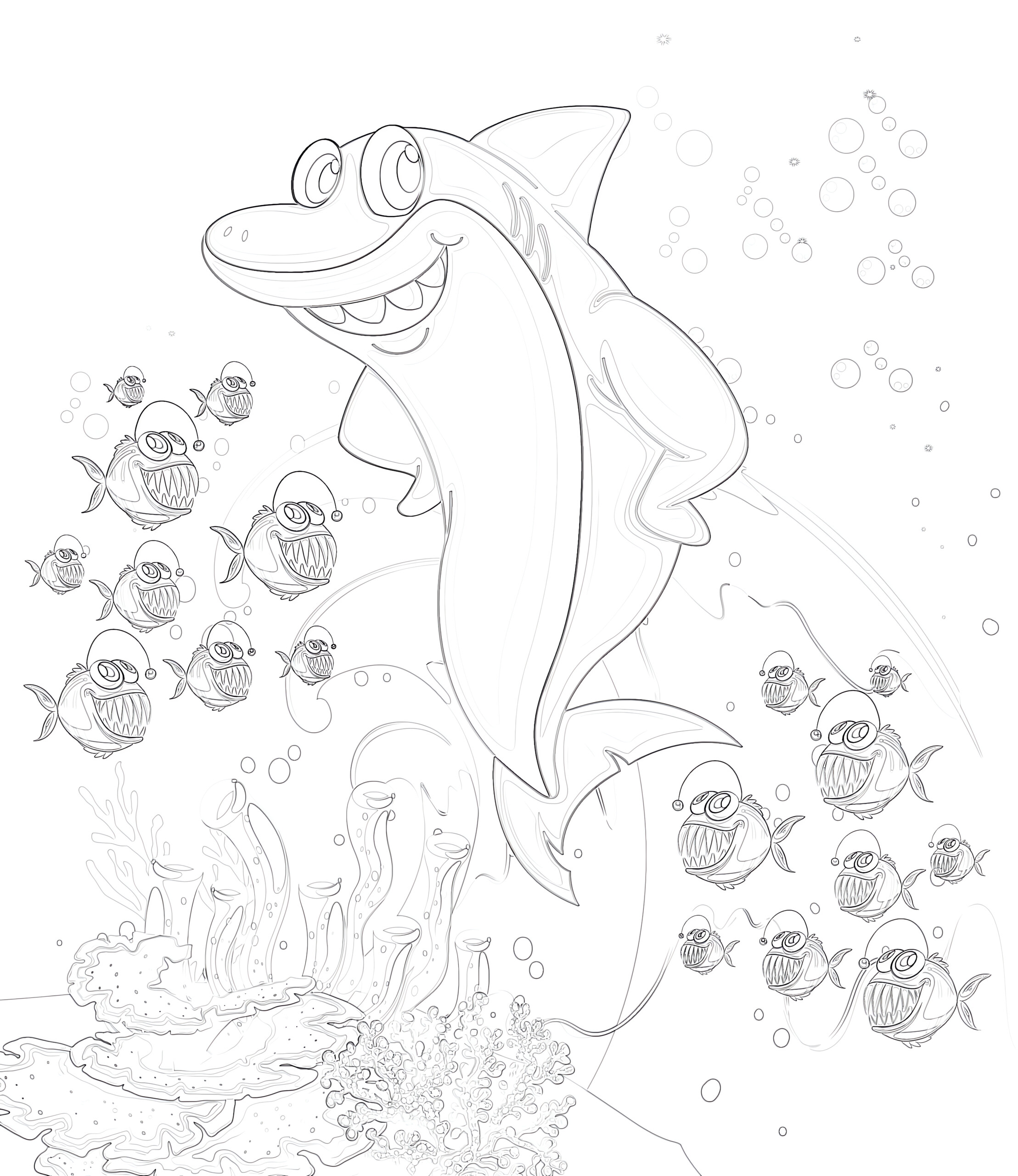 Happy shark coloring page