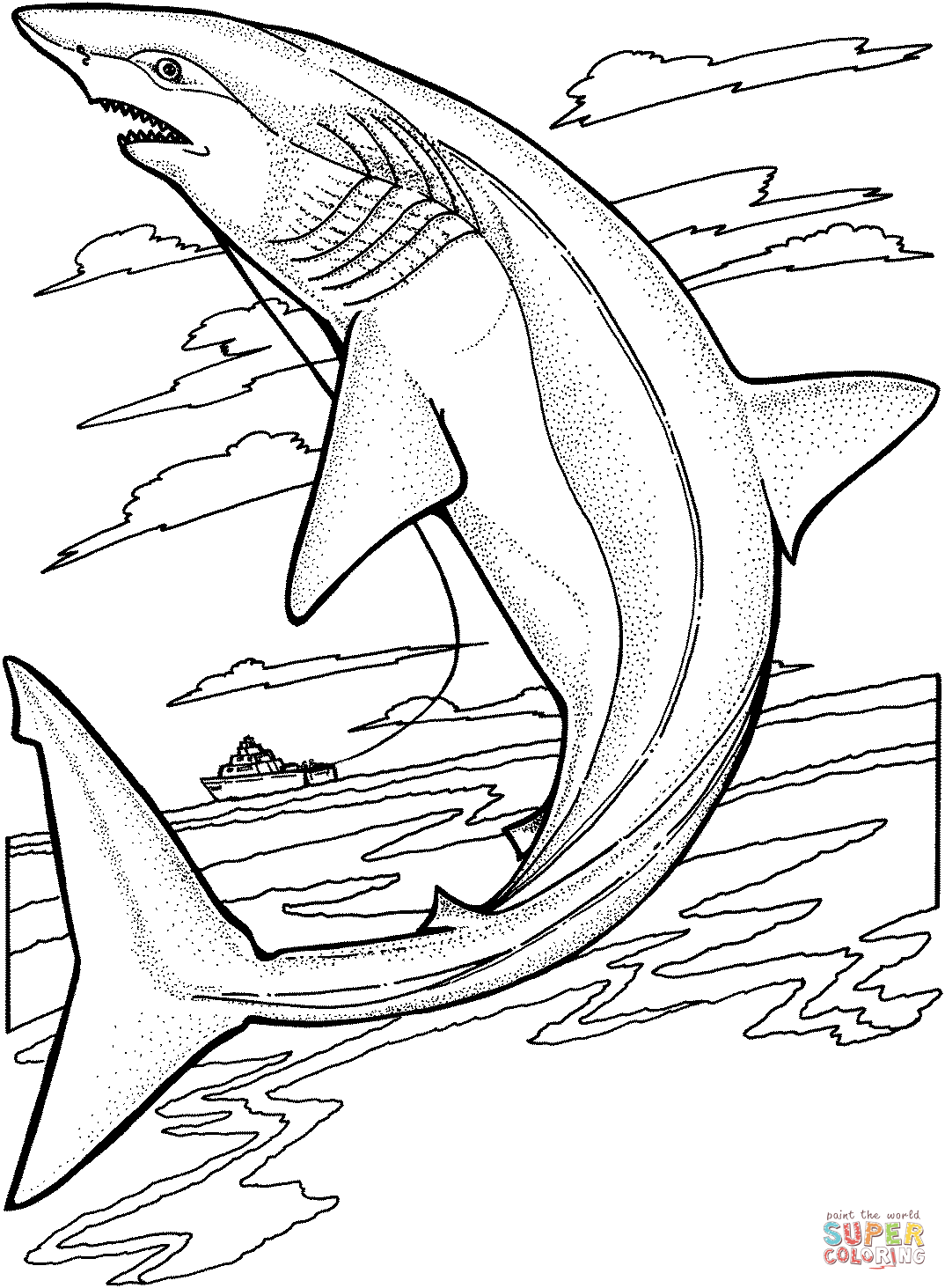 Lemon shark jumps out of the water coloring page free printable coloring pages