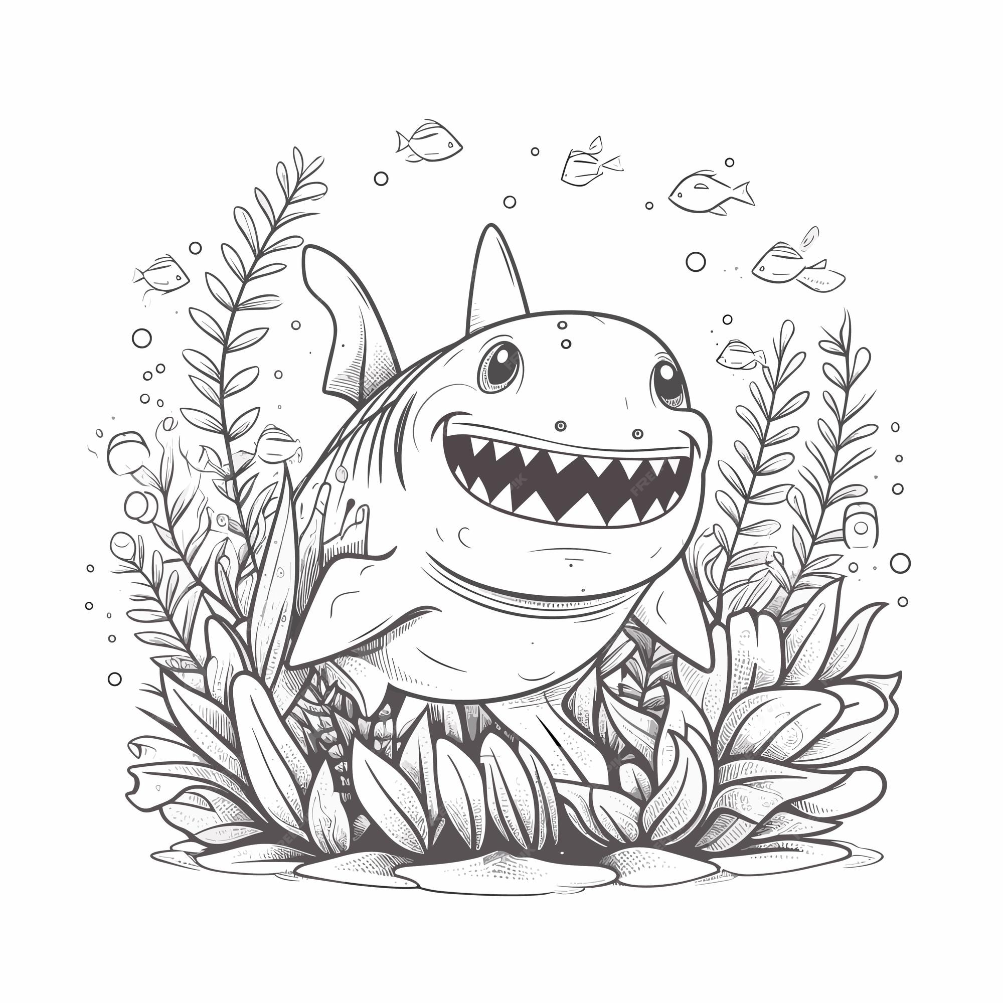 Premium vector sketch hand drawn single line art coloring page line drawing shark day