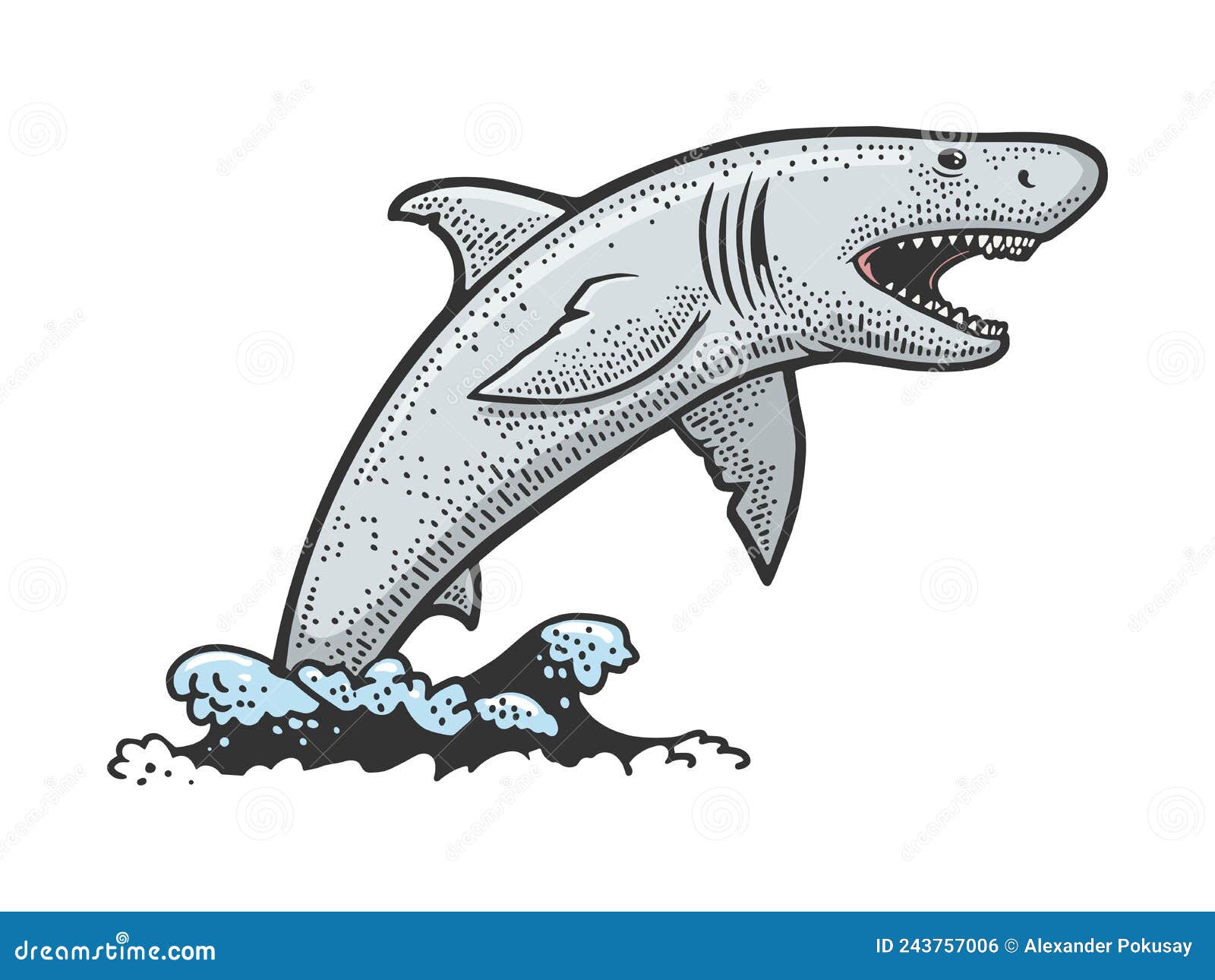 Shark jumps out of water color sketch raster stock illustration