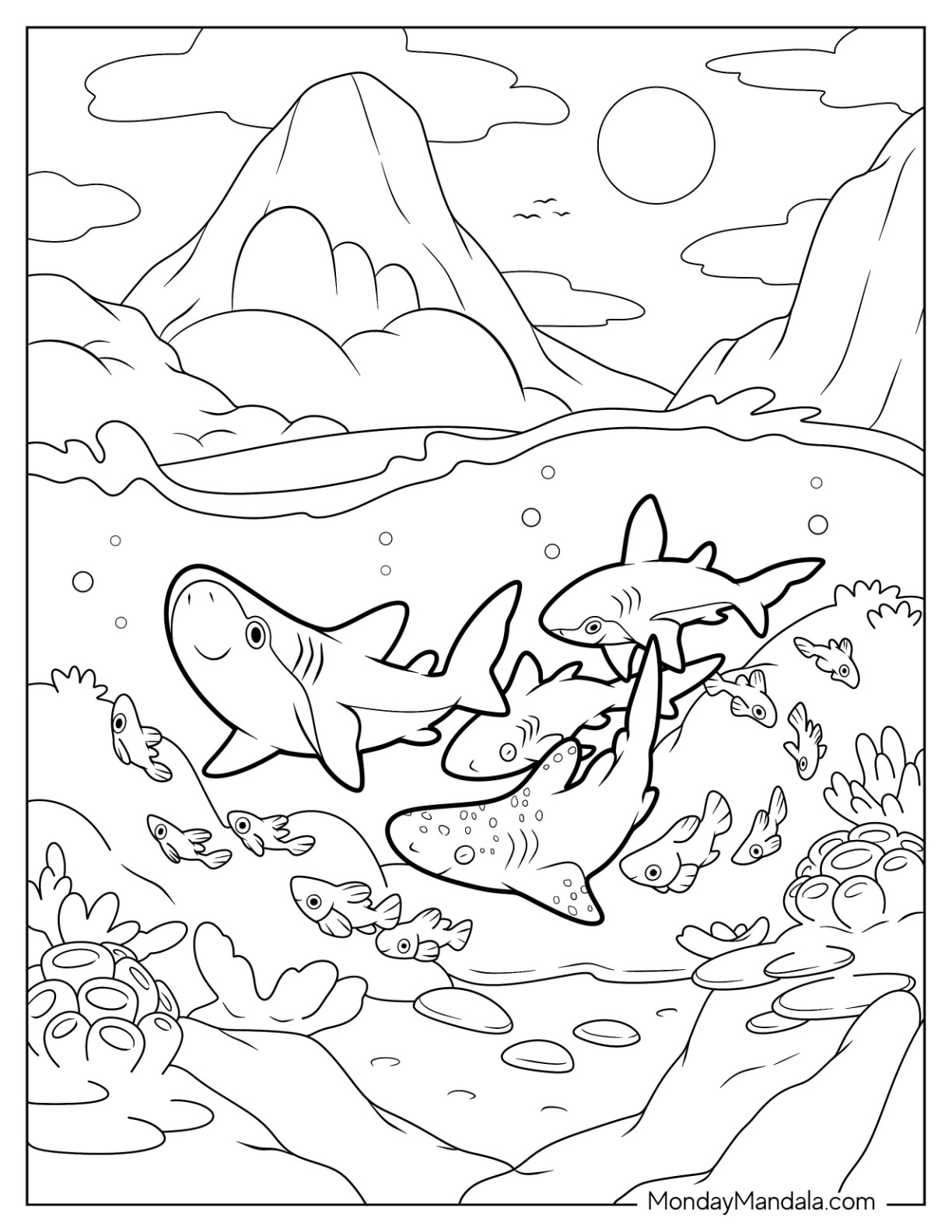 Shark coloring pages free pdf printables