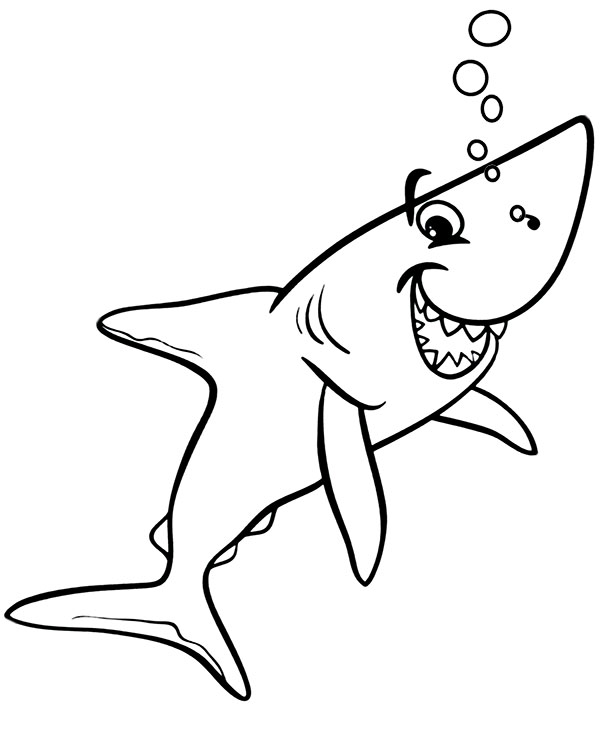 Smiled shark coloring page for preschoolers