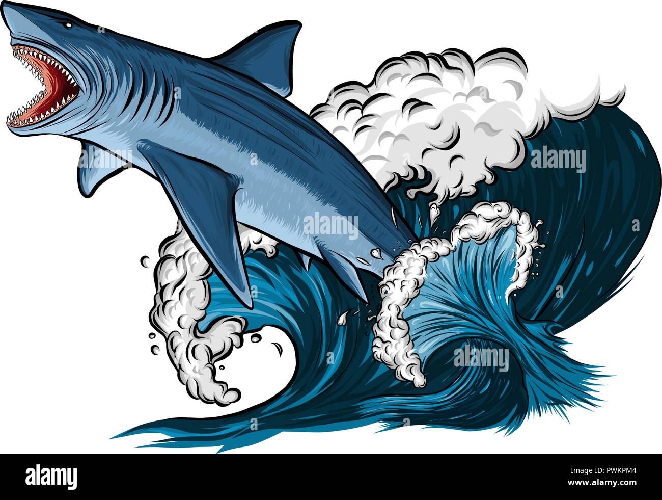 Great white shark mouth open stock vector images