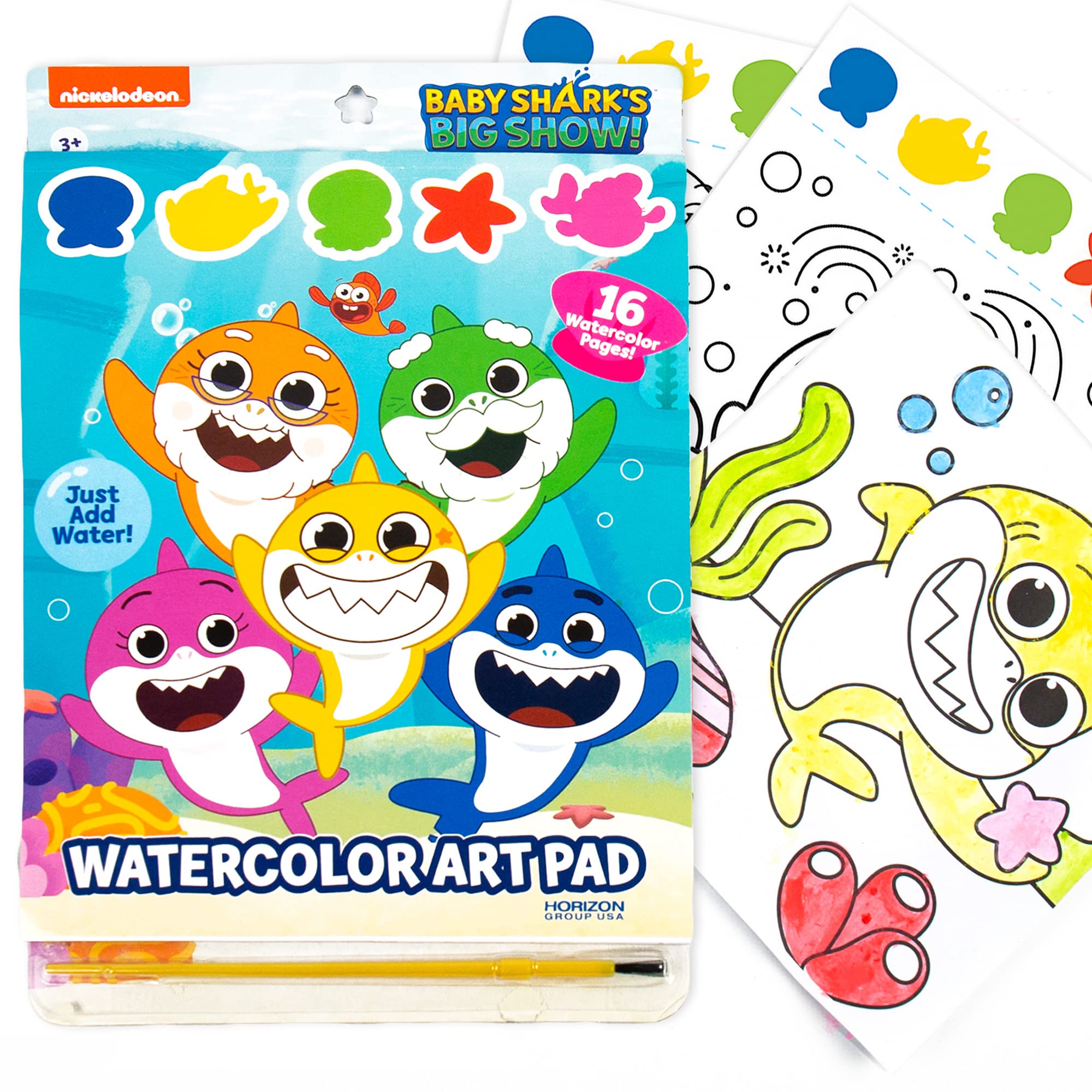 Horizon group usa baby shark watercolor art pad â baby shark water coloring book painting set âbaby shark watercolor painting kit â great baby shark art set for year