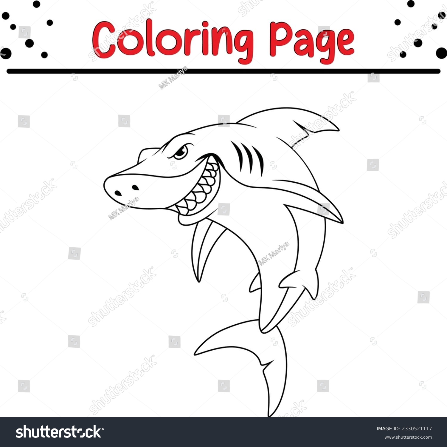 Shark coloring page kids black white stock vector royalty free