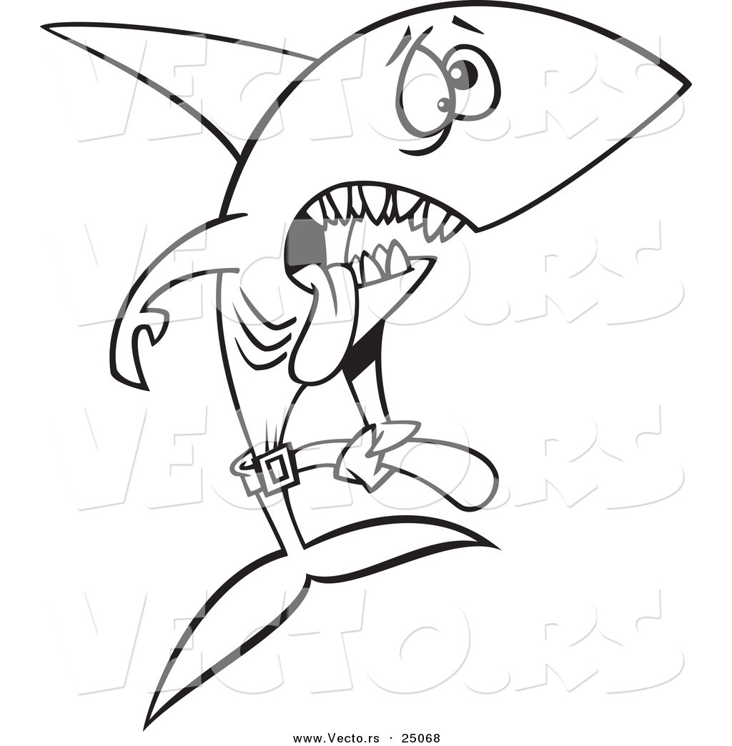 R of a cartoon skinny starving shark