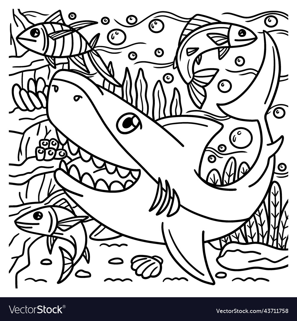 Great white shark coloring page for kids vector image