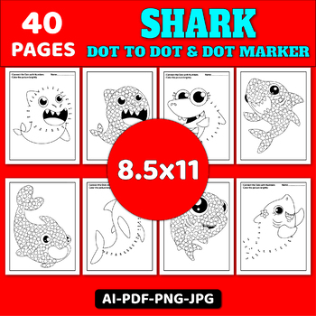 Shark connect the dots dot marker kids activity coloring pages