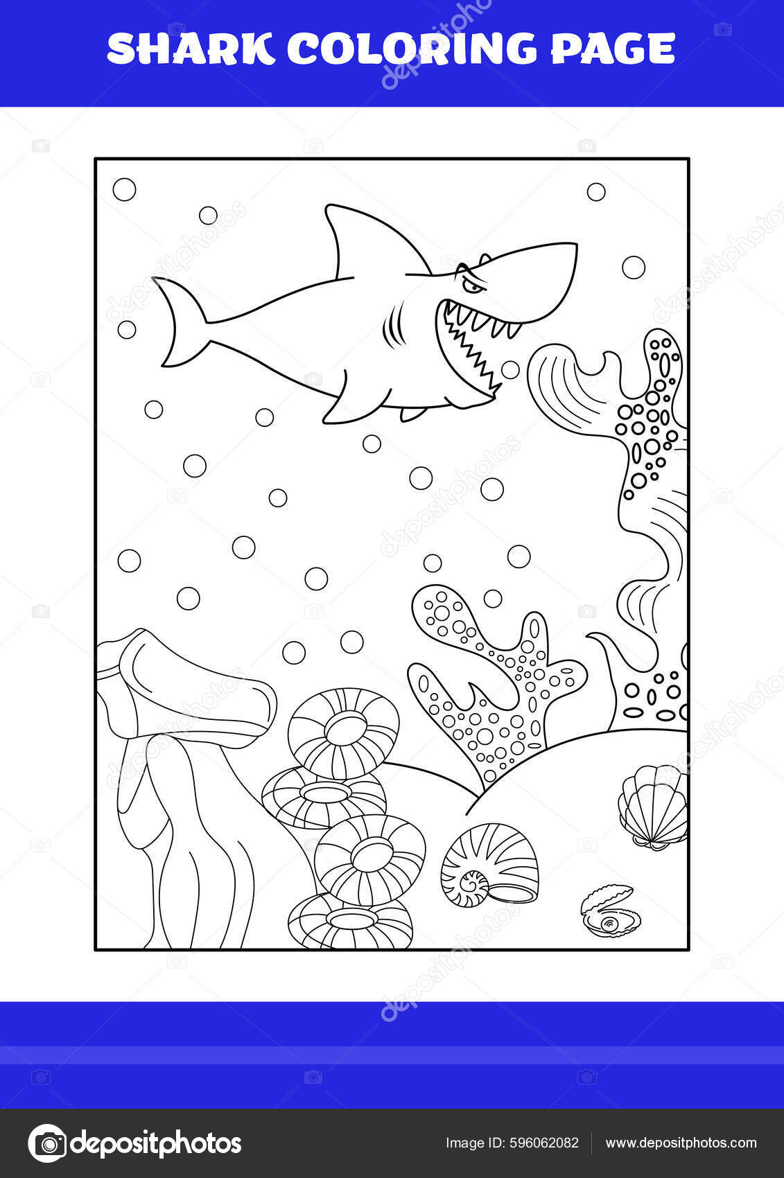 Shark coloring page kids shark coloring book relax meditation stock vector by nipunkundu