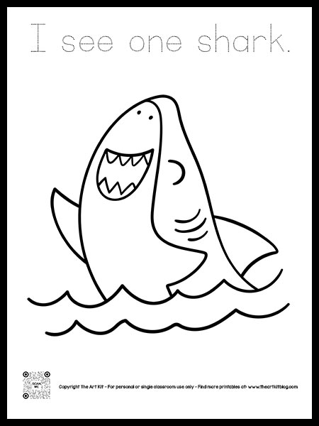 I see one shark coloring page free dotted font â the art kit