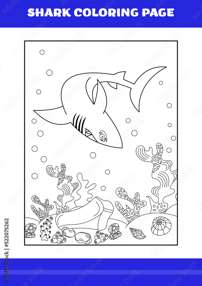 Shark coloring page for kids shark coloring book for relax and meditation vector