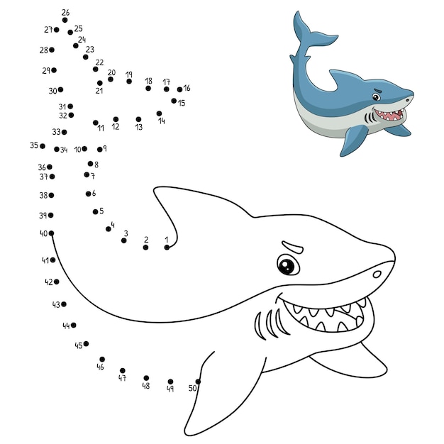 Premium vector dot to dot great white shark coloring page