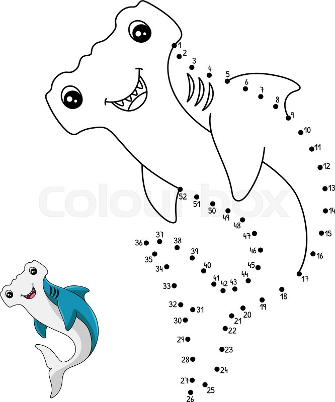 Dot to dot hammerhead shark coloring page for kids stock vector