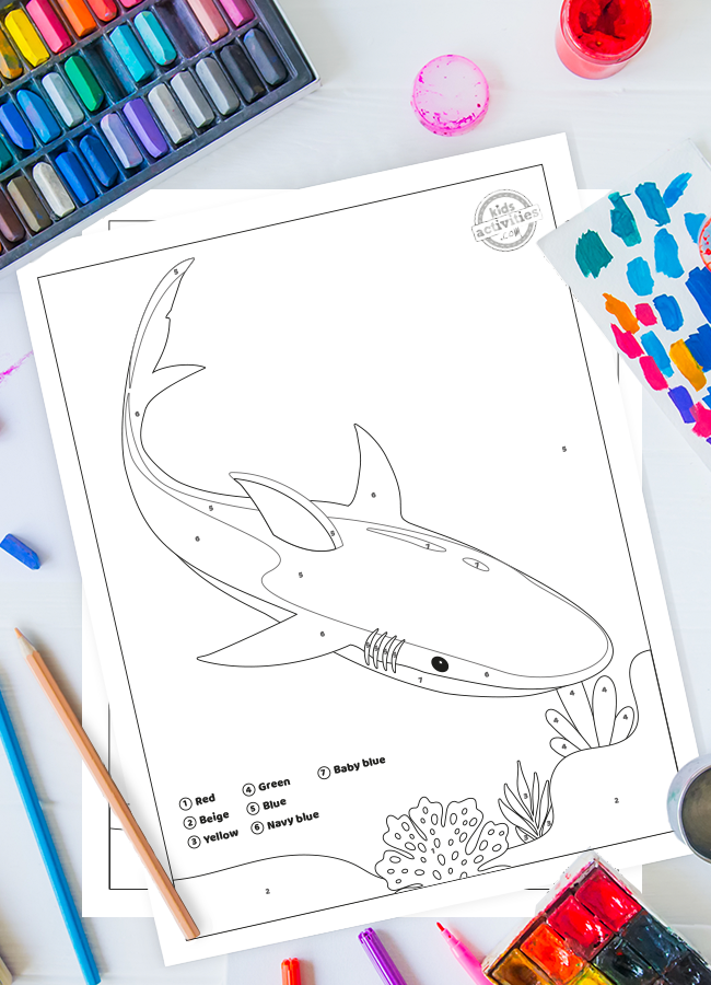 Free printable shark color by number worksheets kids activities blog