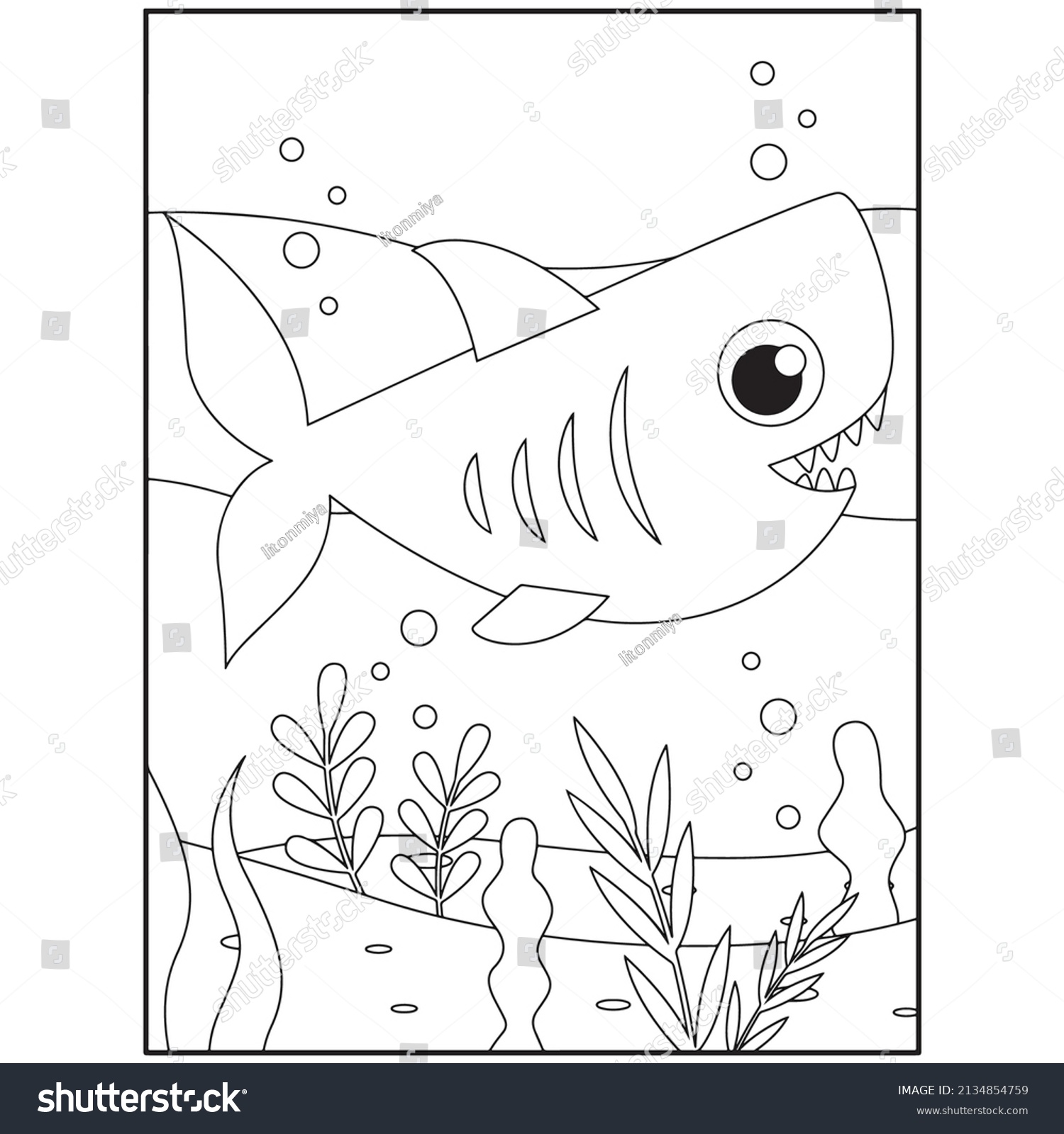 Shark coloring pages kids printable stock vector royalty free