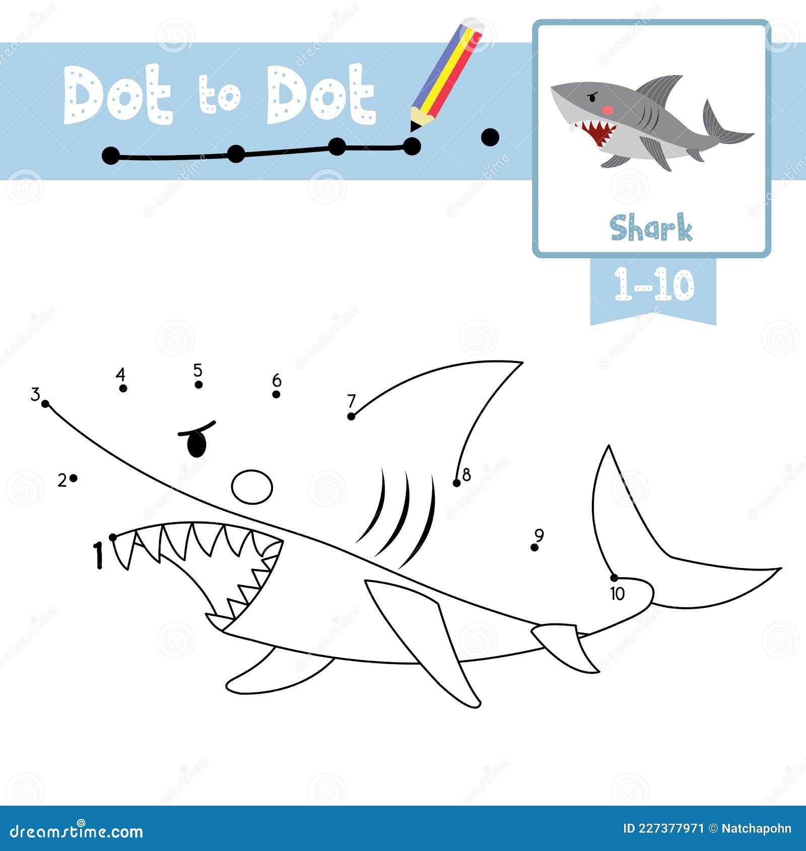 Dot to dot educational game and coloring book shark animal cartoon character vector illustration stock vector