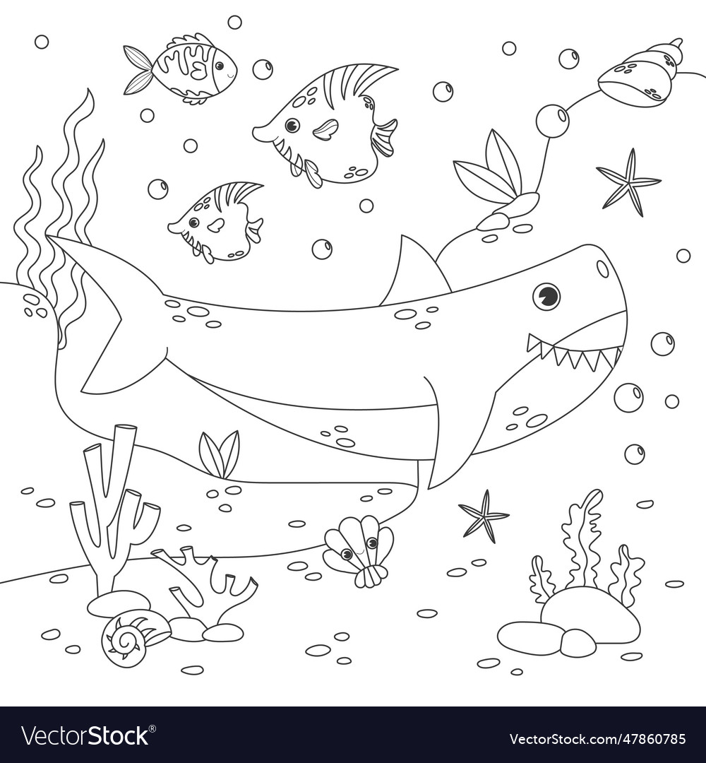 Children antistress coloring book with a shark vector image