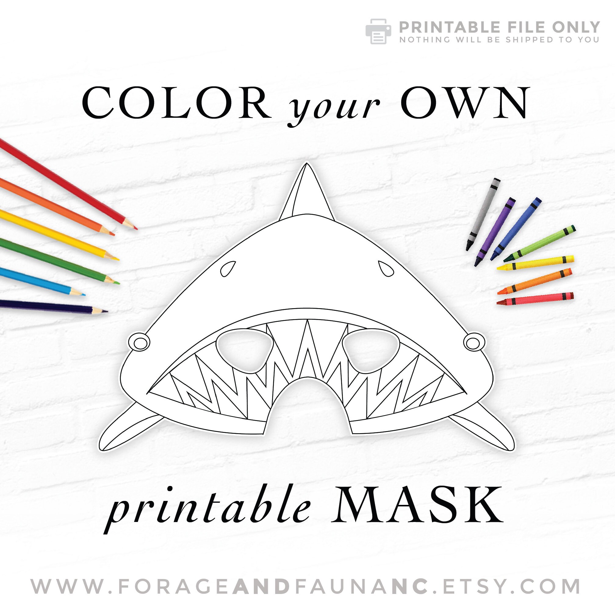 Coloring book activity shark mask printable great white shark coloring mask halloween mask sharknado shark week paper mask jaws sea ocean