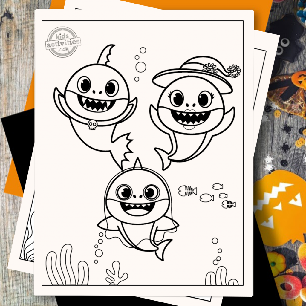 Free adorable baby shark halloween coloring pages for kids