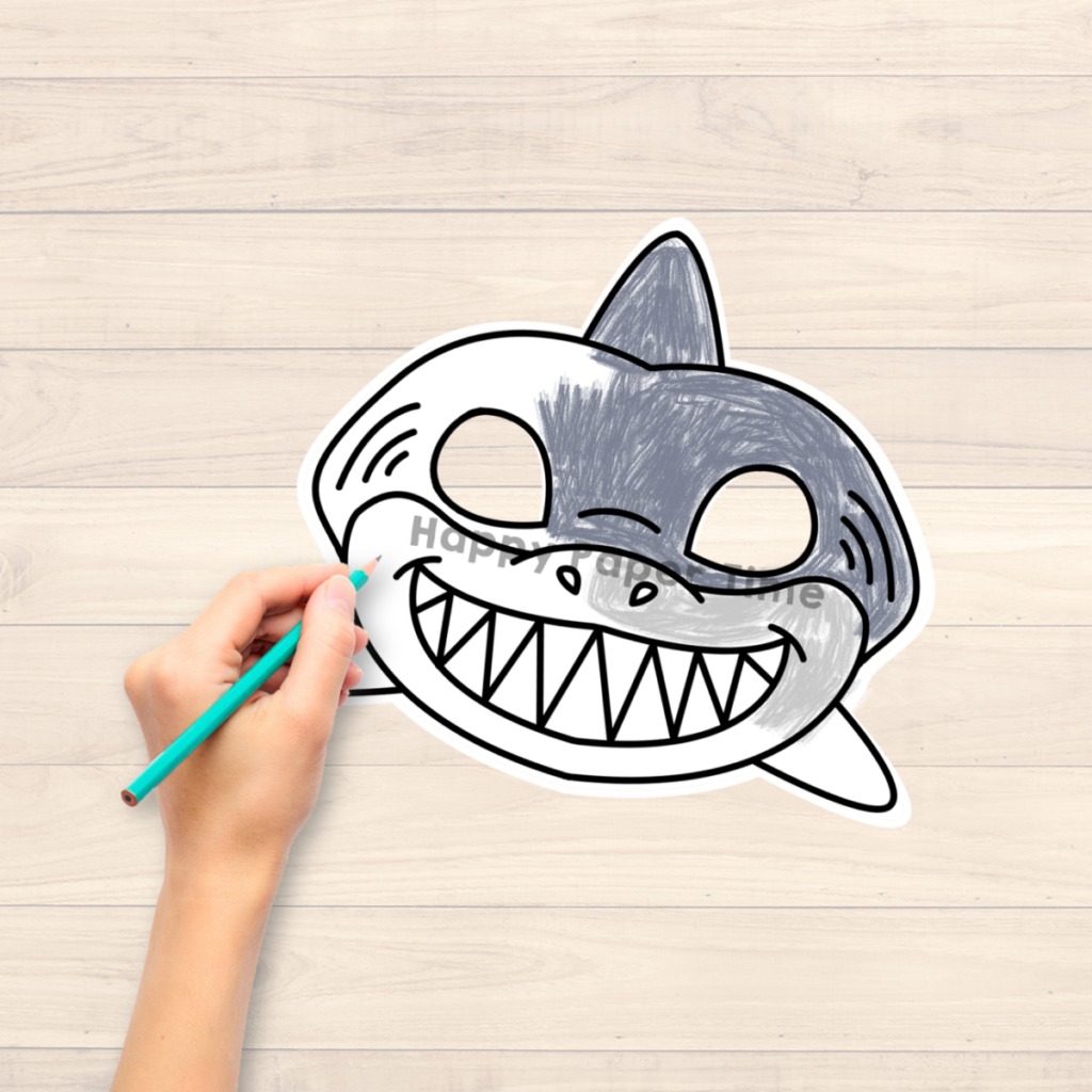 Shark paper mask printable ocean sea animal coloring craft activity costume made by teachers