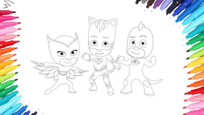 Pj masks coloring pages coloring catboy owlette and gekko learn colors for kids