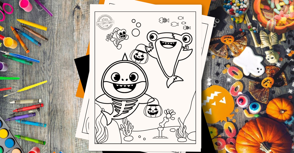 Free adorable baby shark halloween coloring pages for kids