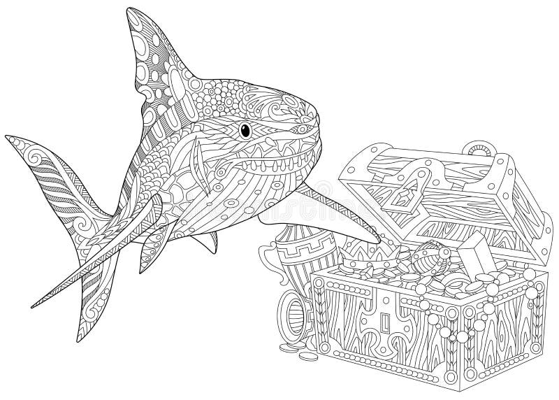 Adult coloring shark stock illustrations â adult coloring shark stock illustrations vectors clipart