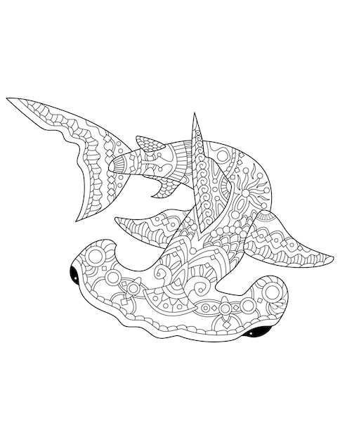 Premium vector mandala animal shark outline drawing