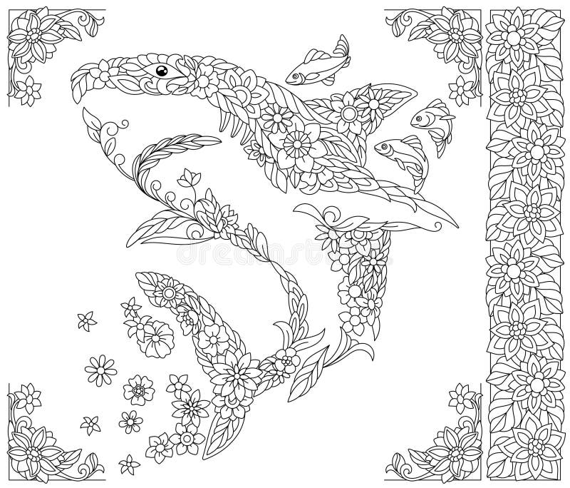 Adult coloring shark stock illustrations â adult coloring shark stock illustrations vectors clipart